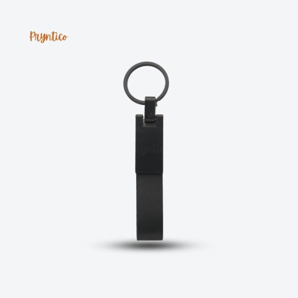 Black Stainless Steel keychain with Leather strip - Image 3