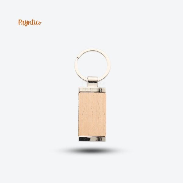 Silver Stainless Steel With Wooden Log Keychain - Image 3