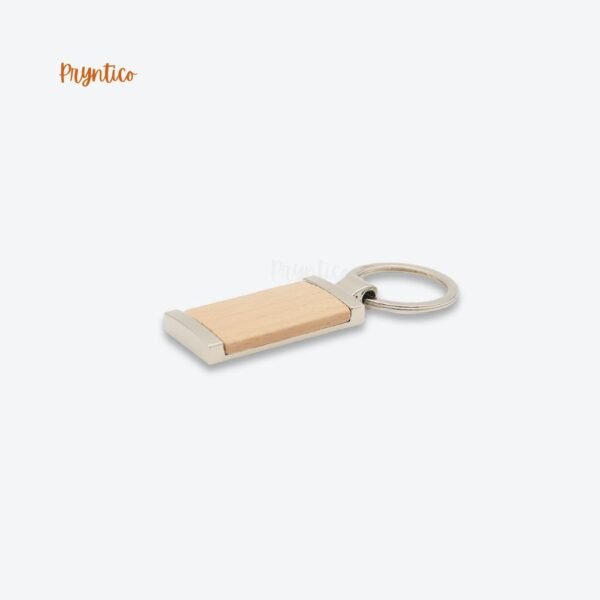 Silver Stainless Steel With Wooden Log Keychain - Image 2